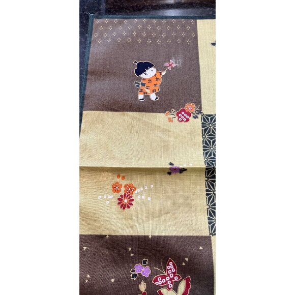 Vintage Japanese Handkerchief Little Boy & Girl Playing Butterflies And Flowers - Picture 5 of 9